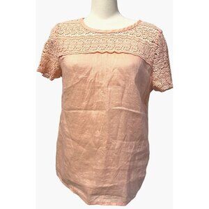 J. Crew Peach Linen & Lace Blouse Sz 10 (Medium) Womens 100% Linen